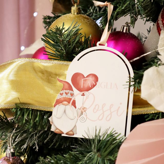 Decorazione d'albero natalizio in plexiglass " famiglia con gnometto"